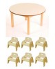 Birch Round Table  + 6 Wobbler Chairs